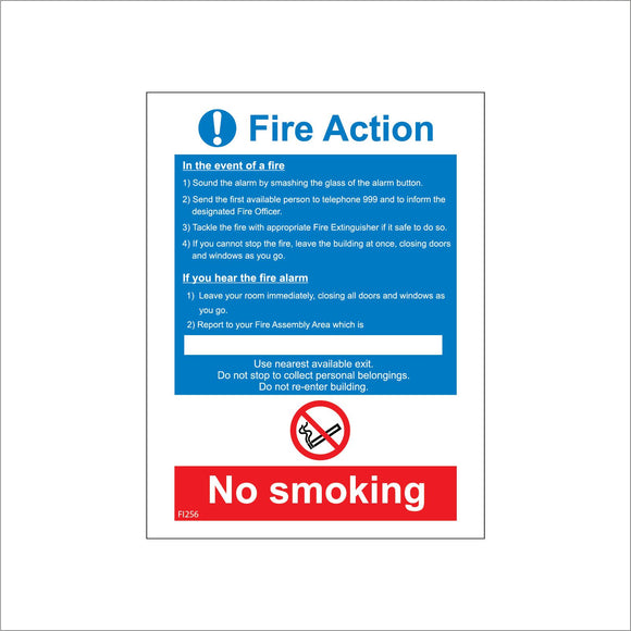 FI256 Fire Action In The Event Of Fire No Smoking