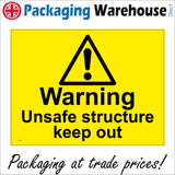 WS308 Warning Unsafe Structure Keep Out Sign with Triangle Exclamation Mark