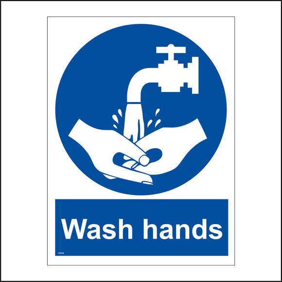 MA058 Wash Hands Sign with Hands Tap Water