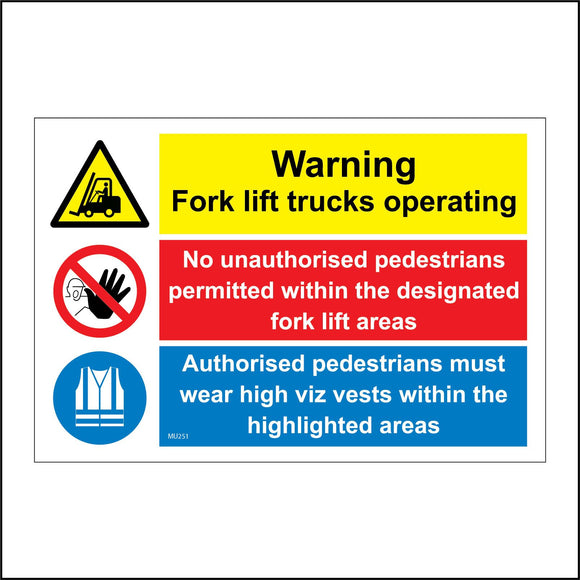 MU251 Warning Fork Lift Trucks Operating