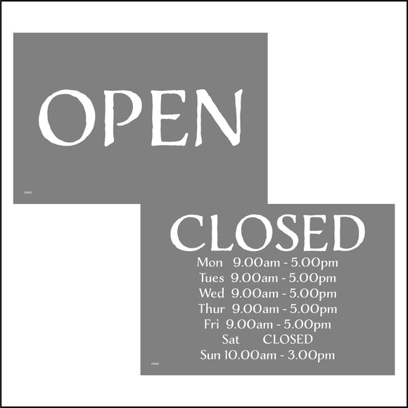 DS042 Open Closed Times Hours Personalise Grey Double Sided