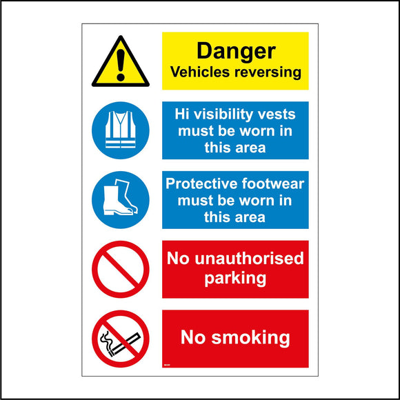 MU289 Danger Vehicles Reversing No Parking Flames Cigarettes