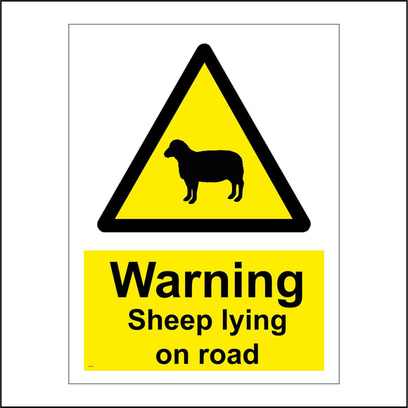WS615 Warning Sheep Lying On Road Sign with Triangle Sheep