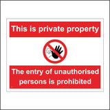 SE113 Private Property Entry Unauthorised Pesons Prohibited