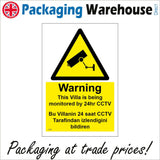 CT063 Warning This Villa Is Being Monitored By 24Hr Cctv Bu Villanin 24 saat Cctv Tarafindan Izlendigini Bildiren Sign with Camera