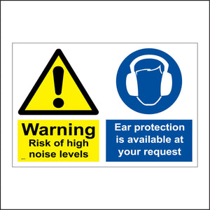 MU131 Warning Risk Of High Noise Levels Sign with Triangle Exclamation Mark Head Ear Protectors