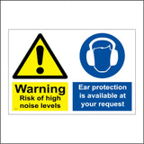 MU131 Warning Risk Of High Noise Levels Sign with Triangle Exclamation Mark Head Ear Protectors