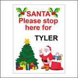 CM119 Santa Please Stop Here For  Sign with Santa Tree Toys Sack Holly