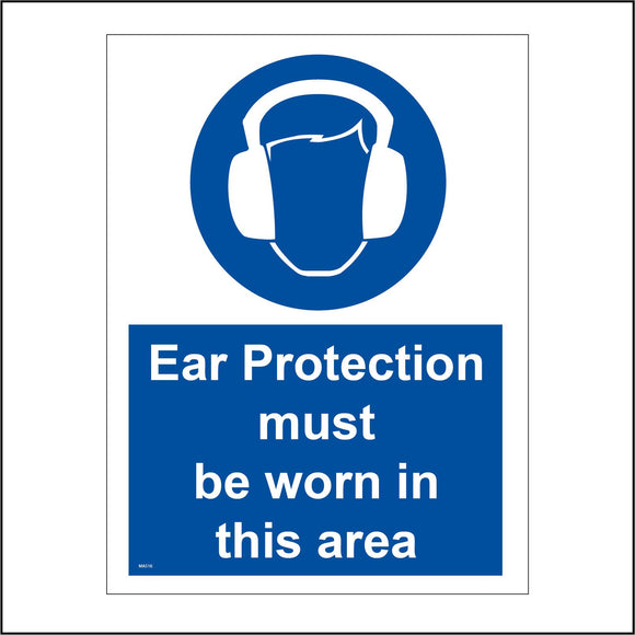 MA516 Ear Protection Must Be Worn In This Area Sign with Circle Face Ear Defenders