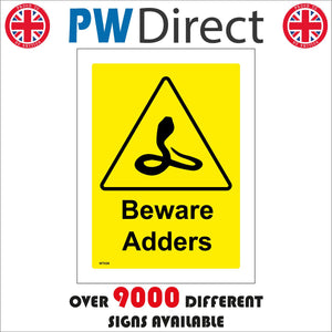 WT039 Beware Adders Sign with Triangle Snake