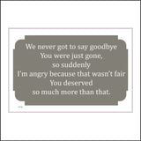 IN139 We Never Got To Say Goodbye You Were Just Gone Sign