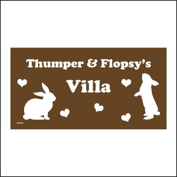 CM267 Rabbit Pet Name Villa Personalise Me Name Choice Words Sign with Rabbits Hearts