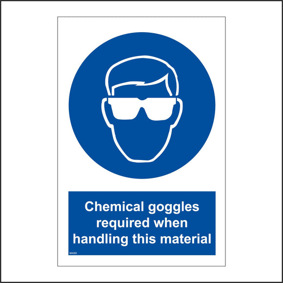 MA060 Chemical Goggles Required When Handling This Material Sign with Face Glasses