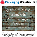 CM191 Welcome To Sandra's Beer Gin & Champagne Garden Sign with Bottles