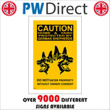 SE022 Caution Home And Yard Protected By German Shepherds Sign with Dogs