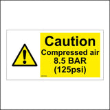 WS950 Caution Compressed Air 8.5 Bar (125PSI) Sign with Triangle Exclamation Mark