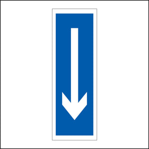 GE837 Arrow Down Below Direction Exit Route Way Out White On Blue Sign with Down Arrow