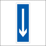 GE837 Arrow Down Below Direction Exit Route Way Out White On Blue Sign with Down Arrow