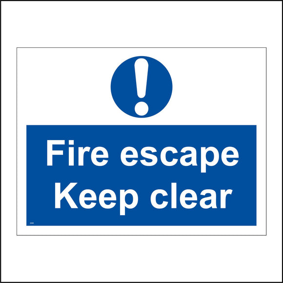 MA096 Fire Escape Keep Clear Sign with Exclamation Mark