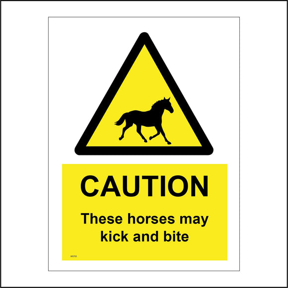 WS703 Caution These Horses May Kick And Bite Sign with Triangle Horse