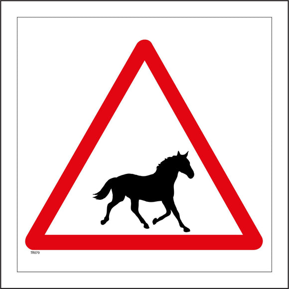 TR070 Warning Horses Sign with Horses