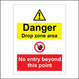 MU162 Danger Drop Zone Area No Entry Beyond This Point Sign with Triangle Exclamation Mark Circle Hand Face