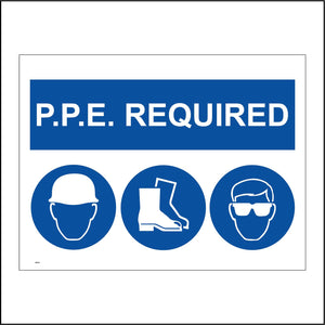 MA246 P.P.E Required Sign with Boots Head Hard Hat Face Goggles