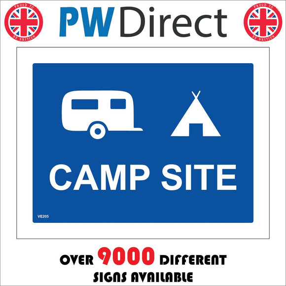VE205 Camp Site Blue Sign with Caravan Tent
