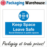 MA767 Keep Space Leave Space Social Distance In Public Spaces Sign with 2 People 2m 6ft Arrows