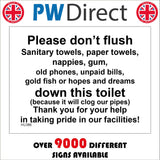 HU386 Please Don't Flush Sanitary Towels Nappies Paper