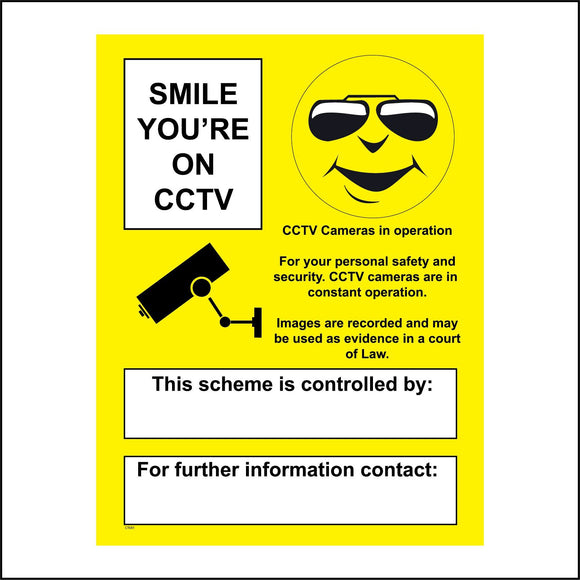 CT031 Smile You're On Cctv Sign with Camera Happy Face