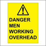 WS428 Danger Men Working Overhead Sign with Triangle Exclamation Mark