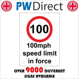 TR060 100 Mph Speed Limit In Force Sign with Circle