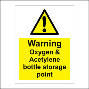 WS759 Warning Oxygen & Acetylene Bottle Storage Point Sign with Triangle Exclamation Mark