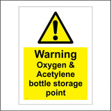 WS759 Warning Oxygen & Acetylene Bottle Storage Point Sign with Triangle Exclamation Mark