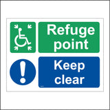 MA452 Refuge Point Keep Clear Sign with Circle Exclamation Mark Square Person Wheelchair