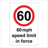 TR056 60 Mph Speed Limit In Force Sign with Circle