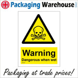 WT007 Warning Dangerous When Wet Sign with Skull