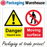 MU137 Danger Hazard Area Moving Surface Sign with Triangle Exclamation Mark. Circle Line Man