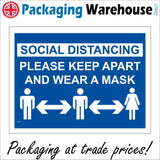 MA765 Social Distancing Please Keep Apart And Wear A Mask Sign with People Arrows Left Right