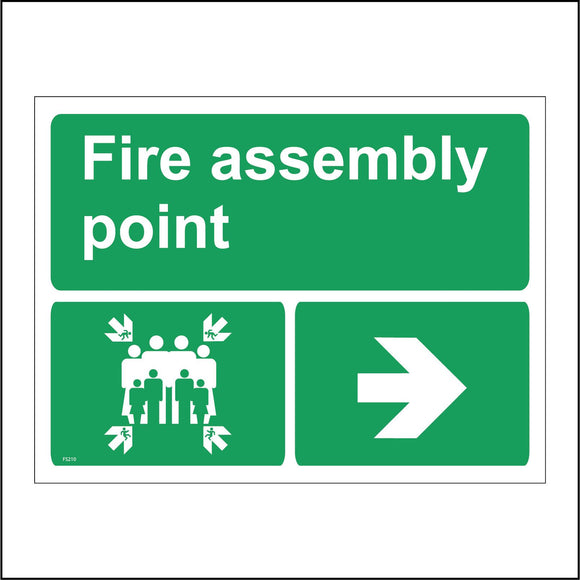 FS210 Fire Assembly Point Sign with Four Arrows Pointing To Group Of People Running