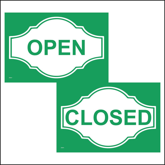 DS014 Open Closed Sign Plaque Green White Door Double Sided