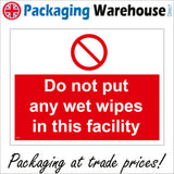 PR276 Do Not Put Any Wet Wipes In This Facility Sign with Circle red Diagonal Line