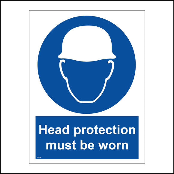 MA140 Head Protection Must Be Worn Sign with Face Hard Hat