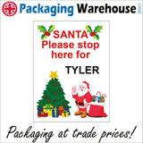 CM119 Santa Please Stop Here For  Sign with Santa Tree Toys Sack Holly