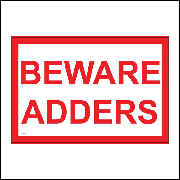 WT038 Beware Adders Sign