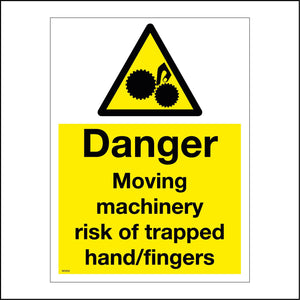 WS956 Danger Moving Machinery Risk of Trapped Hand/Fingers Sign with Triangle Hand Rollers