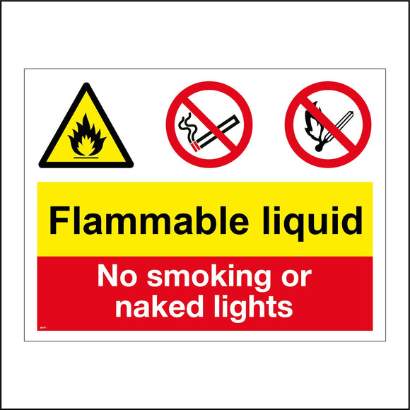 MU191 Flammable Liquid No Smoking Or Naked Lights Sign with Triangle Fire 2 Circles Cigarette Match
