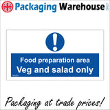 MA201 Food Preparation Area Veg And Salad Only Sign with Exclamation Mark