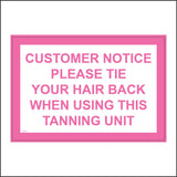 GG023 Customer Notice Please Tie Hair Back Using Tanning Unit